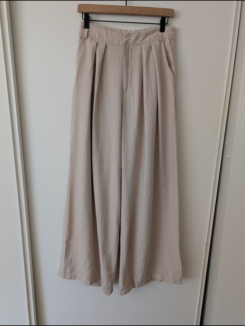 SNDYS Womens 6 Pleated High Waisted Wide Leg Trouser Pants Khaki Work Preppy